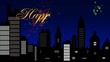Happy New Year with fireworks and skyline Happy New Year with fireworks and skyline