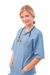 Photo: Women doctor on duty with stethoscope Women doctor on duty with stethoscope