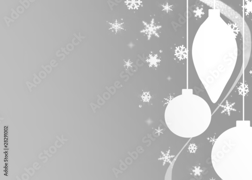 Illustration: White Christmas Baubles on silver White Christmas Baubles on silver