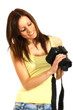 Junge Frau mit Fotokamera