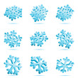 Set vector 3d blue snowflake Set vector 3d blue snowflake