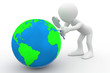 Man with big magnifying glass looking at Earth