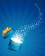 Open explore gift with fly stars vector background Open explore gift with fly stars vector background
