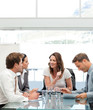 Glad businesswoman talking to her team Glad businesswoman talking to her team