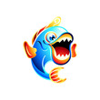 Colorful jumping funny fish with big mouth open
