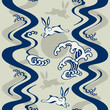 Seamless japanese pattern with rabbitы and ocean waves