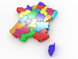 Three-dimensional map of France on white isolated background