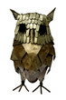 Metallic owl figurine isolated on white background.