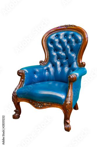 Photo: luxury blue leather armchair isolated luxury blue leather armchair isolated