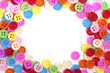 Multi color buttons on white background with copy space Multi color buttons on white background with copy space