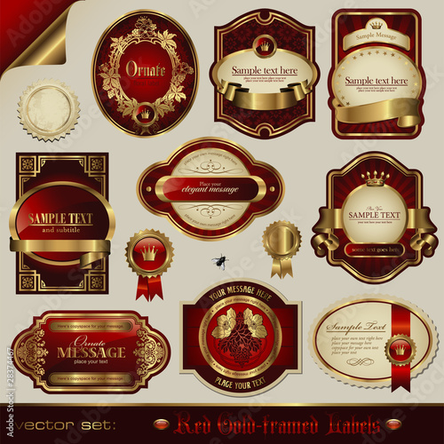 Vektor: vector set: red and golden labels in different styles vector set: red and golden labels in different styles