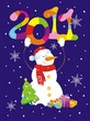 Christmas background with snowman holding figure 2011