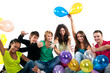 Group of happy teenagers over white background