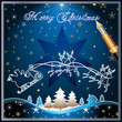 Santa's Sleigh, illustration card on blue background