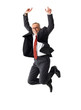 Business senior man jumping, on isolated background