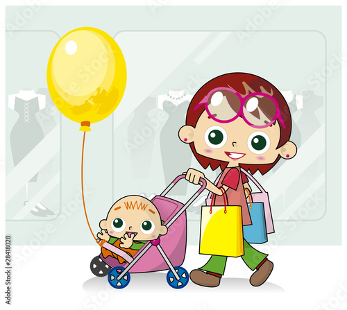 Vector: baby and shopping baby and shopping