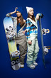 two girls with snowboards