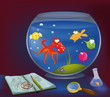 Octopus, an aquarium, and small fishes