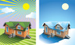 Two season: small house in summer and in winter, vector Two season: small house in summer and in winter, vector