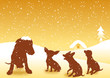 Vektor: Dogs family on the snowflake background Dogs family on the snowflake background