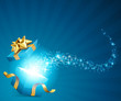 Open explore gift with fly stars vector background Open explore gift with fly stars vector background