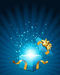 Open explore gift with fly stars vector background