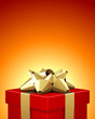 Red gift with gold bow Valentines day vector background Red gift with gold bow Valentines day vector background