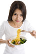 asian woman eating with chop sticks