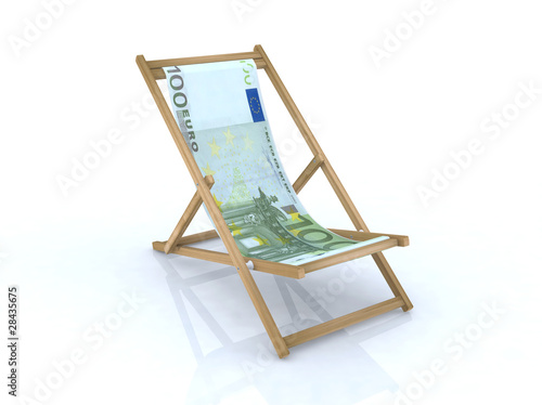 Illustration: wood beach chair with 100 euro banknote wood beach chair with 100 euro banknote