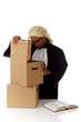 Young American judge man, storage boxes