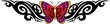 The butterfly with it is red pink wings in the centre .