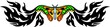 Moth with orange and green wings in the centre .