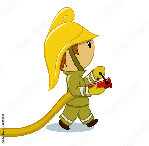 funny fireman cartoon. Zoom Not Available: Vector images scale to any size. Fireman with hose and funny helmet