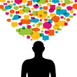 Photo en ligne au meilleur prix Thinking man silhouette with thought colorful bubbles