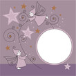 greeting card with elves and stars greeting card with elves and stars