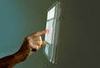businessman points on a future screen