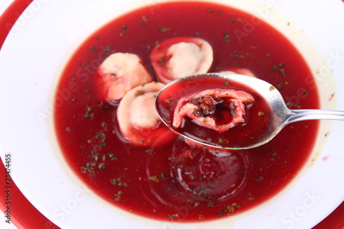 Photo: Polish Christmas Eve dish:clear borscht with dumplings (uszka) Polish Christmas Eve dish:clear borscht with dumplings (uszka)
