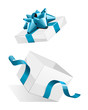 Open explore white gift with blue bow vector illustration Open explore white gift with blue bow vector illustration