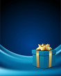 Blue gift with gold bow Christmas vector background Blue gift with gold bow Christmas vector background