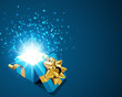 Open explore gift with fly stars vector background Open explore gift with fly stars vector background