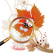 Valentine's day, illustration with hearts and ladybug on leaf