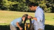 Dad and son fixing a bicycle