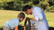 Father and son fixing a bicycle