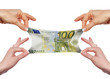 Several hands stretch of banknotes Several hands stretch of banknotes