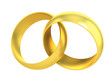 two gold rings crossed symbolizing marriage