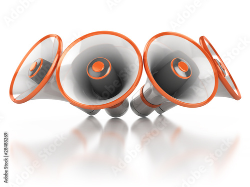 Illustration: megaphones isolated on white background 3d illustration megaphones isolated on white background 3d illustration
