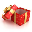 open red gift box with golden ribbon open red gift box with golden ribbon