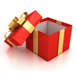 open red present box with golden ribbon open red present box with golden ribbon