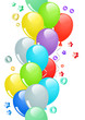 Many-colored ballons and confetti in seamless border Many-colored ballons and confetti in seamless border