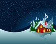 Little house in snowy hills